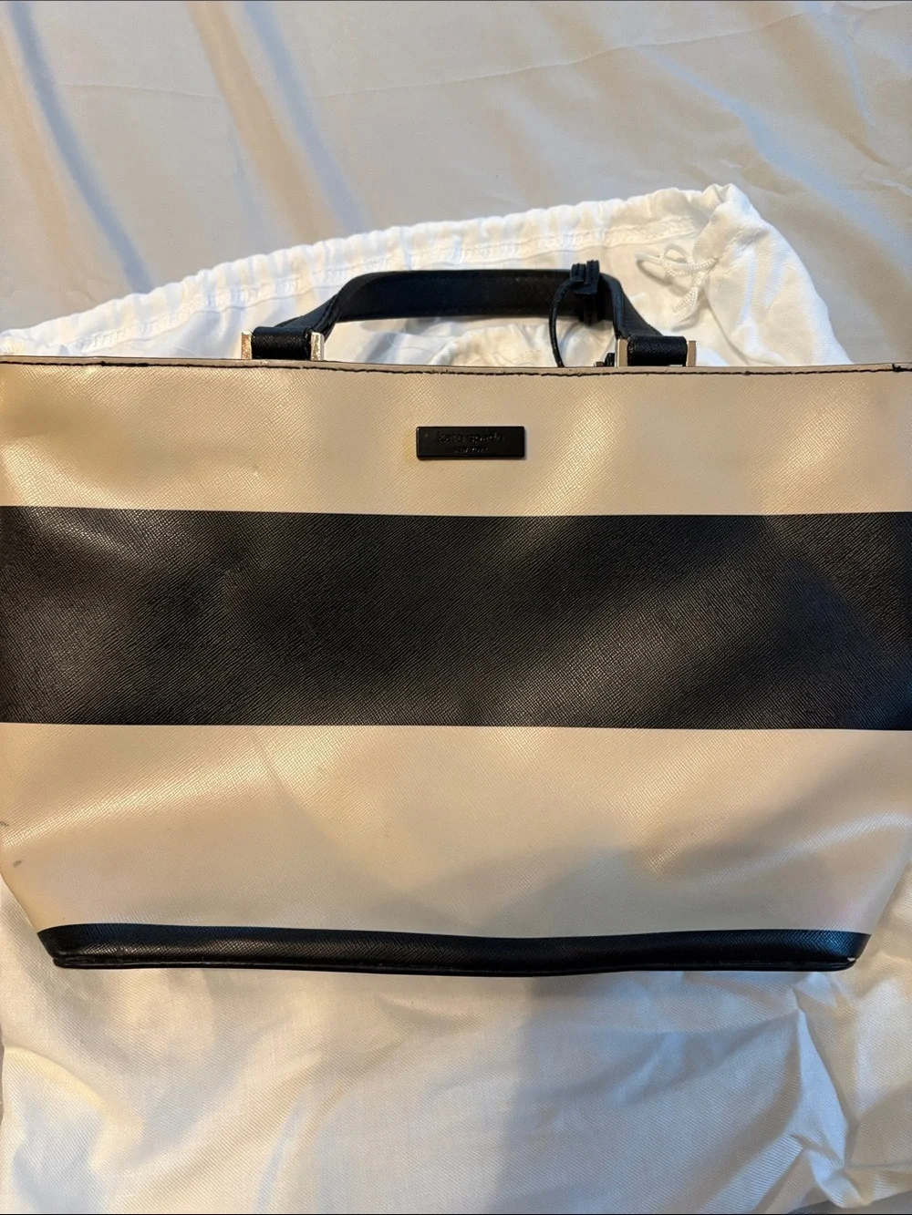 kate spade Cream and Black Striped Mini Tote